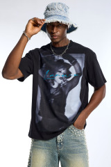 Custom Men's Black Abstract Figure Graphic T-Shirt - LANWO Signature Streetwear Tee