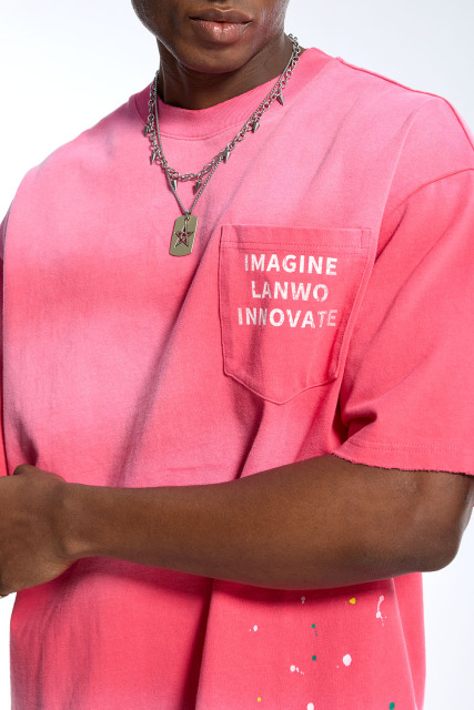Custom Oversized Pink Gradient Washed T-Shirt with Paint Splatter - High Street Casual Top
