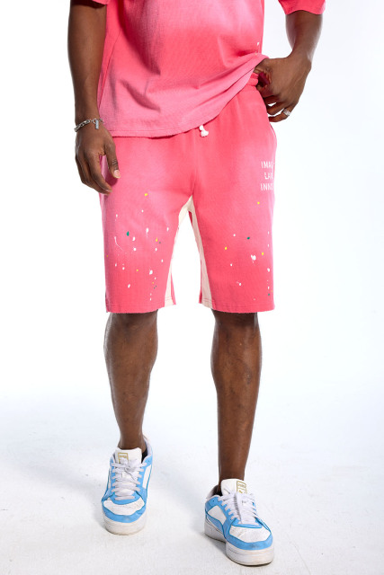 Custom Oversized Pink Tie-Dye T-Shirt & Shorts Set - Paint Splatter High Street Matching Set