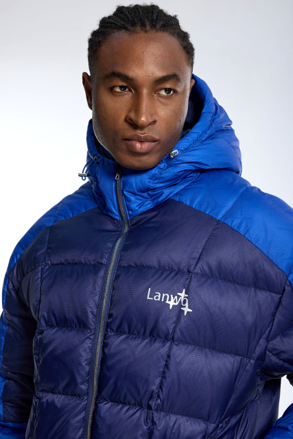 Custom Men's Two-Tone Blue Puffer Jacket Hooded Quilted Winter Coat