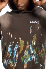 Custom Men's Brown Wash Hoodie Paint Splatter Print Streetwear Hoodie