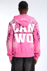 Custom Men's Pink Gradient Zip-Up Hoodie Studded & Chain Print Streetwear Jacket