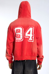 Custom Men's Red Wash Hoodie Rhinestone Outline & Distressed Print Streetwear Hoodie
