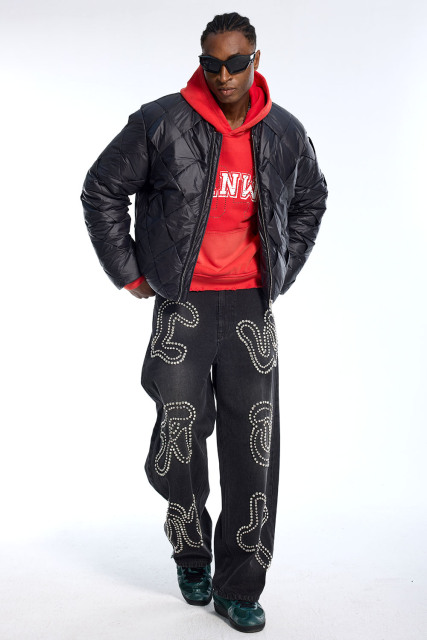 Custom Oversized Black Diamond Quilt Puffer Jacket - High Street Cropped Puffer Coat