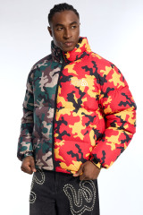 Custom Oversized Split Camo Puffer Jacket - Green & Red Camo High Street Outerwear