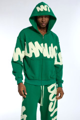 Manufacturer custom 100% cotton zip-up hoodie & acid-washed embroidered patch sweatpants set