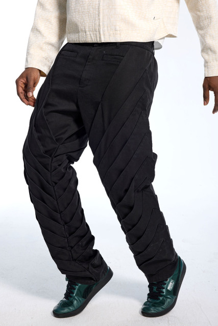 Custom Men's Black Diagonal Pleated Wide Leg Pants - Streetwear Twisted Trousers