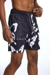 Custom Men's Black Mesh Butterfly Print Shorts - LANWO Script Streetwear Shorts