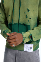 Custom Oversized Green Two-Tone Hoodie - Ripped Detail & Contrast Pocket Streetwear Sweatshirt