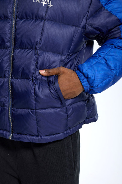 Custom Men's Two-Tone Blue Puffer Jacket Hooded Quilted Winter Coat