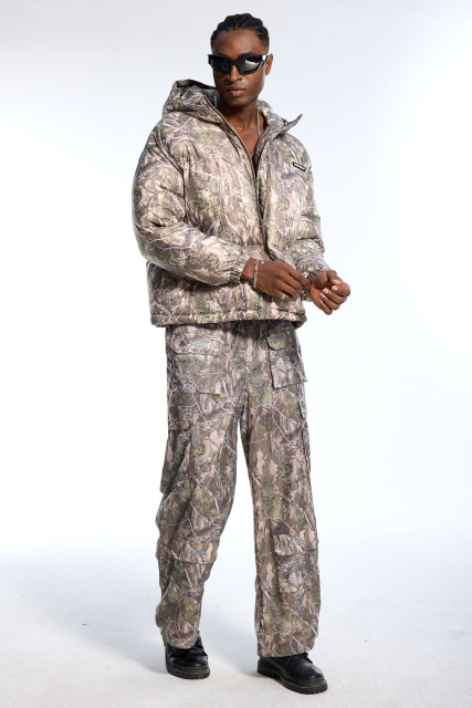 Custom Oversized Camouflage Tracksuit - Tree Camo Puffer & Cargo Pants High Street Matching Set