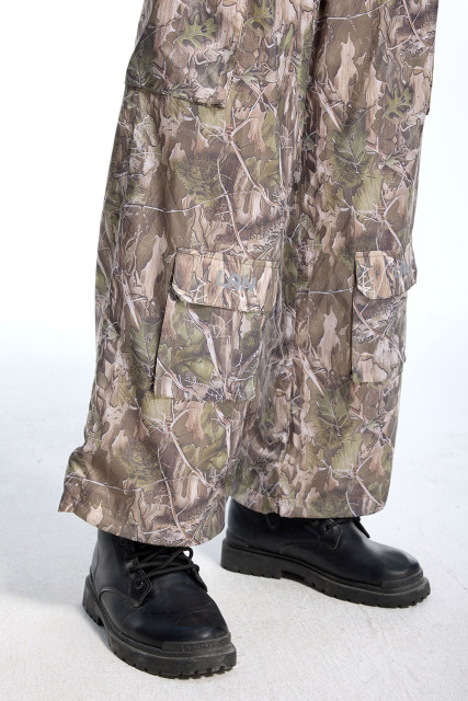 Custom Vintage Camo Cargo Pants - Tree Camo Print & Drawstring Waist Casual Pants