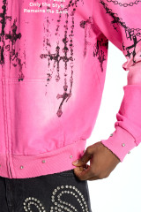 Custom Men's Pink Gradient Zip-Up Hoodie Studded & Chain Print Streetwear Jacket