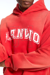 Custom Men's Red Wash Hoodie Rhinestone Outline & Distressed Print Streetwear Hoodie
