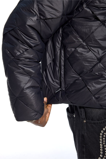 Custom Oversized Black Diamond Quilt Puffer Jacket - High Street Cropped Puffer Coat