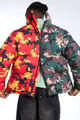 Custom Oversized Split Camo Puffer Jacket - Green & Red Camo High Street Outerwear
