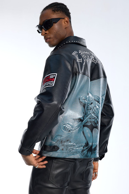 Custom Men's Black Faux Leather 2 Piece Set - Studded Collar Jacket & Slim Pants Streetwear Outfit