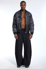 Custom Oversized Black Leather Bomber Jacket - White Stitch Building Graphic High Street Coat