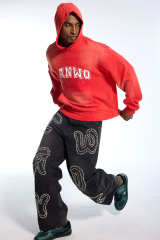 Custom Men's Red Wash Hoodie Rhinestone Outline & Distressed Print Streetwear Hoodie