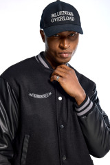 Custom Streetwear Black Varsity Jacket - Contrast Leather Sleeves & Embroidered Detail Casual Bomber