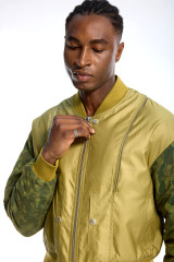 Custom Oversized Khaki Bomber Jacket - Camo Sleeve & Zipper Detail High Street Coat
