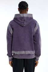 Custom Streetwear Purple Hoodie - Vintage Wash & Silver Stripe Accent Casual Pullover