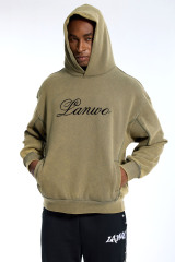 Custom Oversized Olive Hoodie - Vintage Wash & Seam Detail High Street Sweatshirt