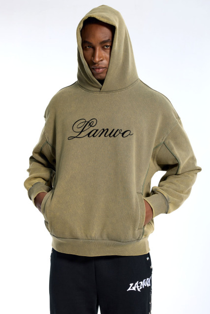 Custom Oversized Olive Hoodie - Vintage Wash & Seam Detail High Street Sweatshirt