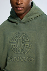 Custom Oversized Green Wash Hoodie - Embossed Detail & Raw Edge Fringe High Street Sweatshirt