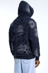 Custom Streetwear Destroyed Hoodie - Gradient Wash & Cut-Out Holes Casual Pullover