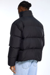 Custom Oversized Black Puffer Jacket - High Collar & U-Shaped Quilt Detail