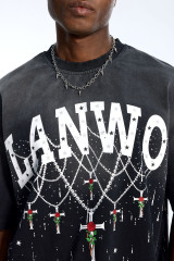 Custom Oversized Black T-Shirt - Chain & Star Graphic Detail High Street Tee