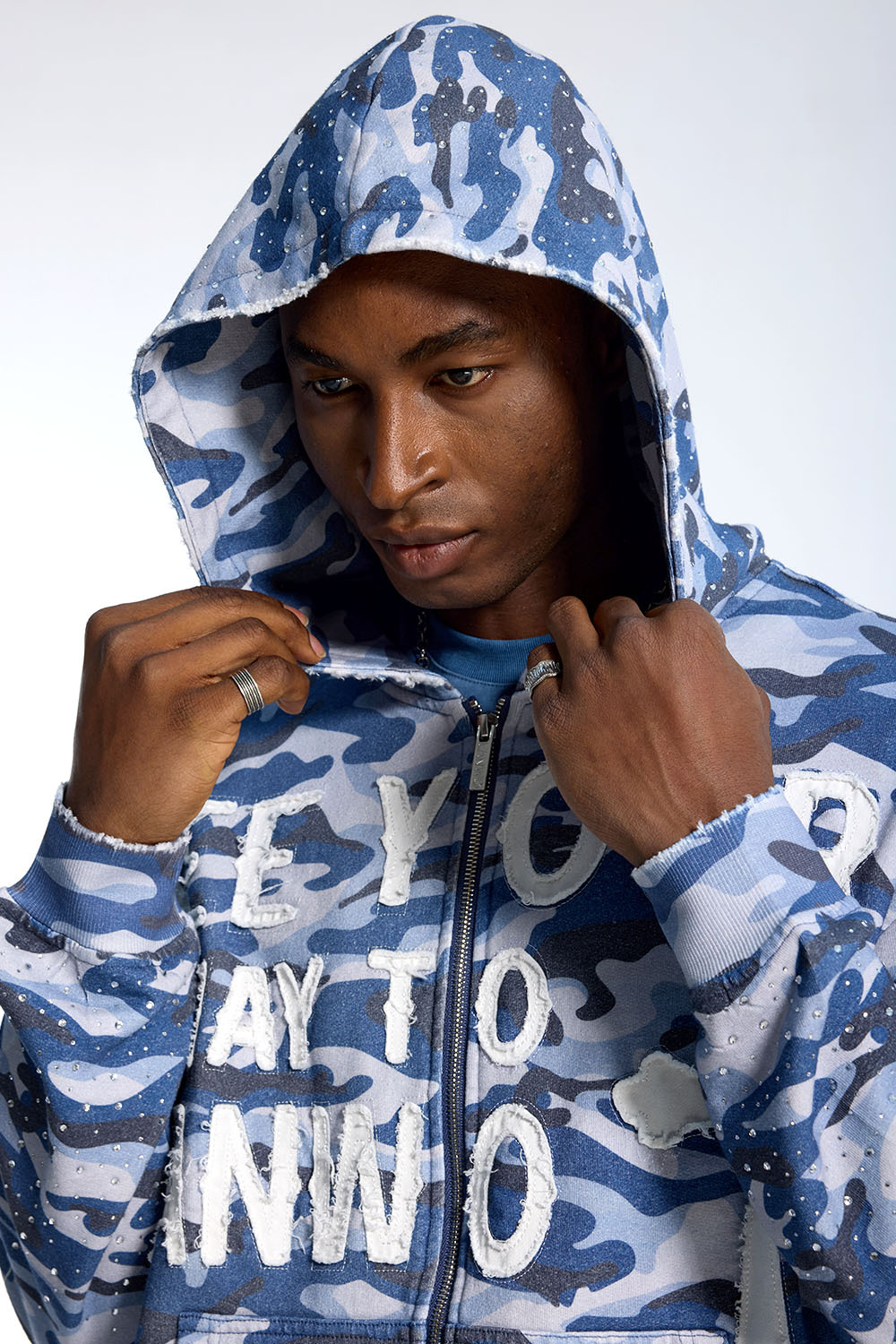 Custom Oversized Camo Hoodie - Rhinestone Detail & Letter Applique High Street Sweatshirt