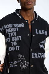 Custom Oversized Black Varsity Jacket - Leather Sleeve & Chenille Patch Detail High Street Coat