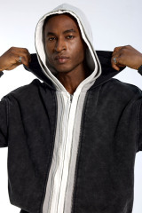 Custom Vintage Black Washed Hoodie - Oversized Fit & Contrast Trim Streetwear Jacket