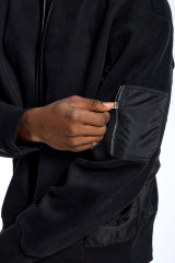 Custom Oversized Black Hoodie - Quilted Nylon Sleeve Detail High Street Sweatshirt