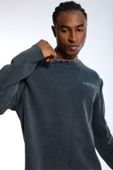 Custom Oversized Dark Grey Long Sleeve - Waffle Knit & Raw Edge Detail High Street Top