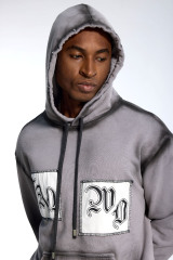 Custom Oversized Grey Hoodie - Gradient Wash & Gothic Letter Patch Detail High Street Sweatshirt