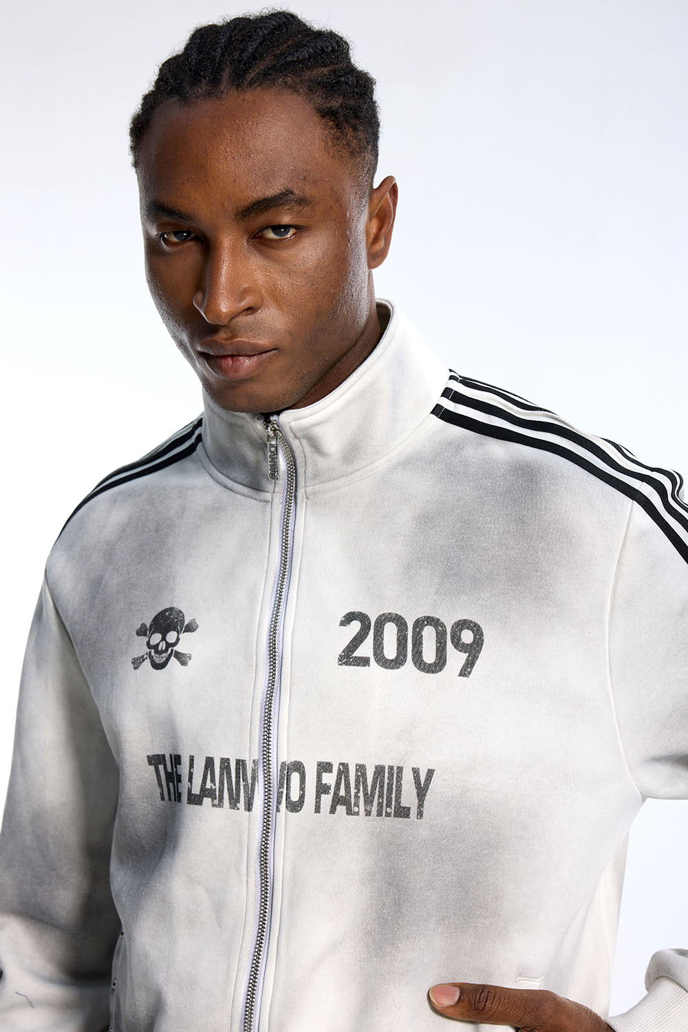 Custom Oversized White Track Jacket - Gradient Wash & Stripe Detail High Street Coat