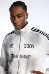 Custom Oversized White Track Jacket - Gradient Wash & Stripe Detail High Street Coat