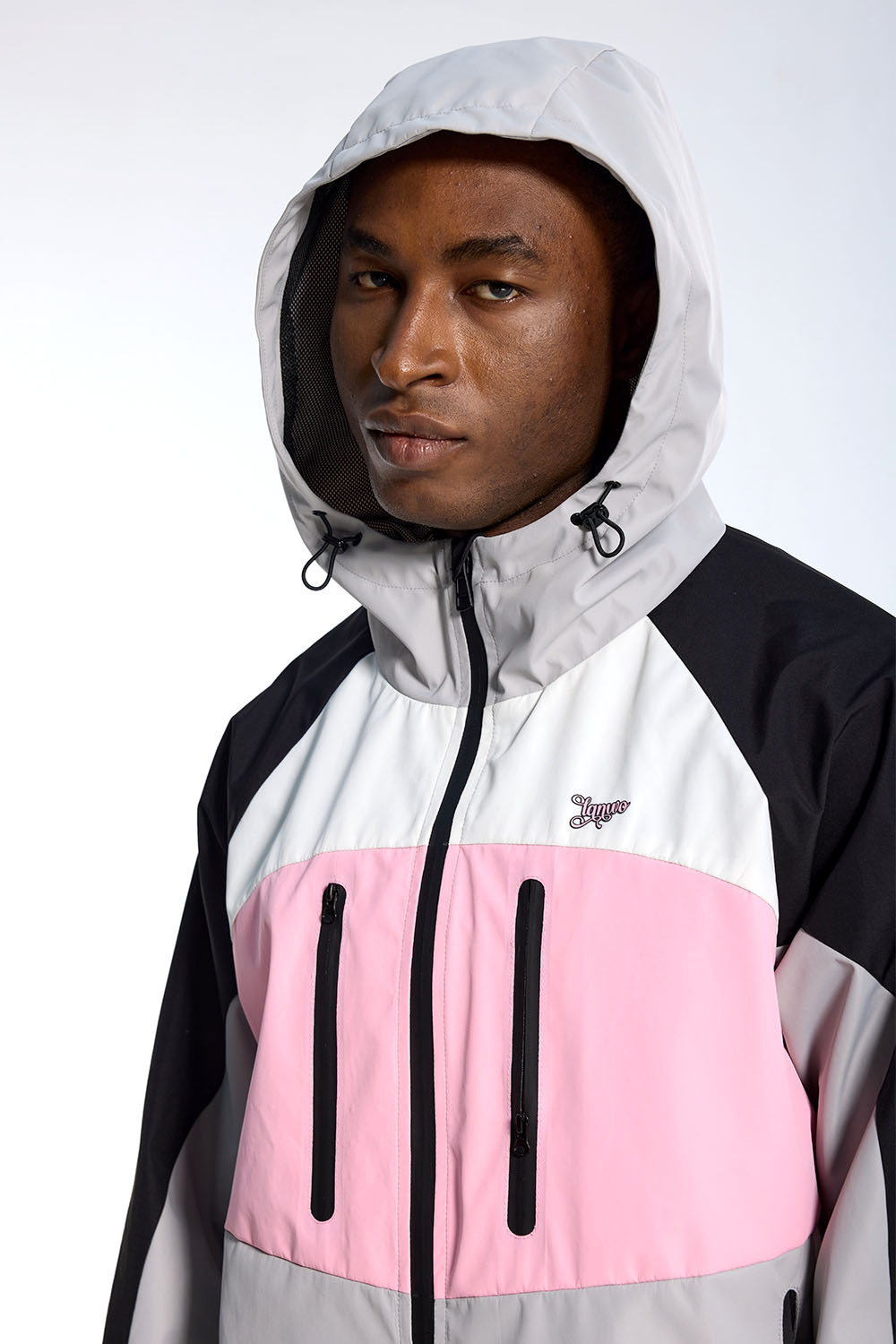 Custom Oversized Color Block Windbreaker - Zip Pocket & Hooded Detail High Street Coat