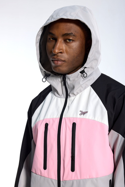 Custom Oversized Color Block Windbreaker - Zip Pocket & Hooded Detail High Street Coat