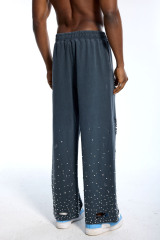 Custom Oversized Distressed Sweatpants - Pearl Stud & Rip Detail High Street Trousers