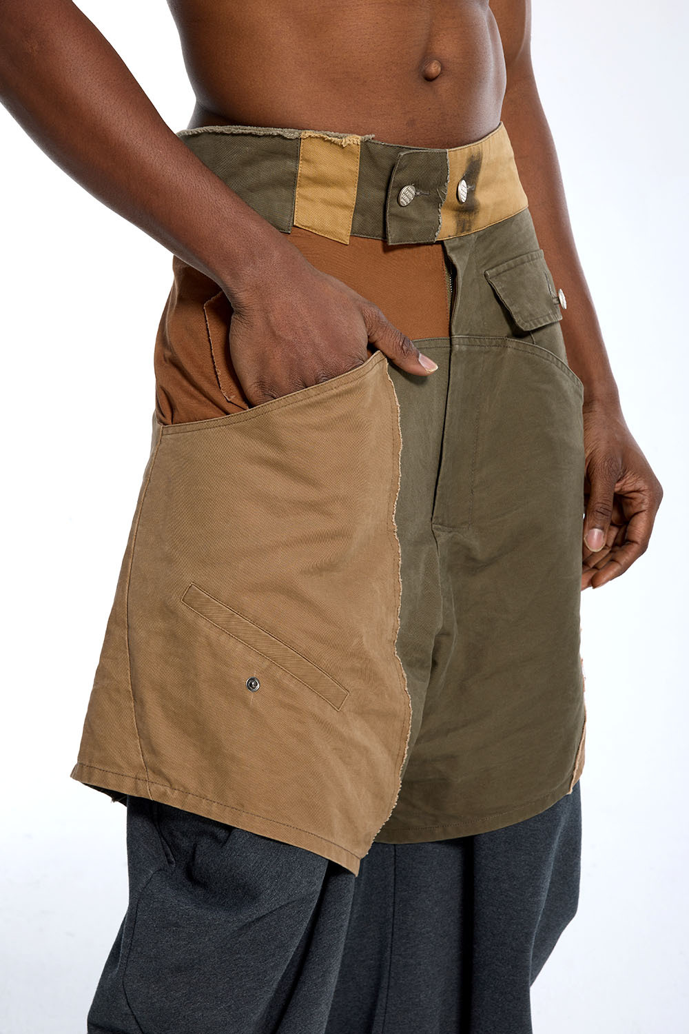 Custom Oversized Two-Piece Pants - Patchwork & Frayed Detail High Street Pants