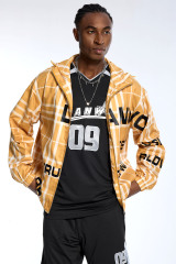 Custom Oversized Plaid Jacket - Text Print & Hooded Detail High Street Coat