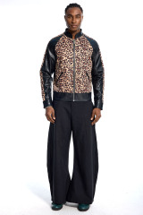 Custom Oversized Leopard Print Bomber Jacket - Black Leather Sleeve Detail High Street Coat