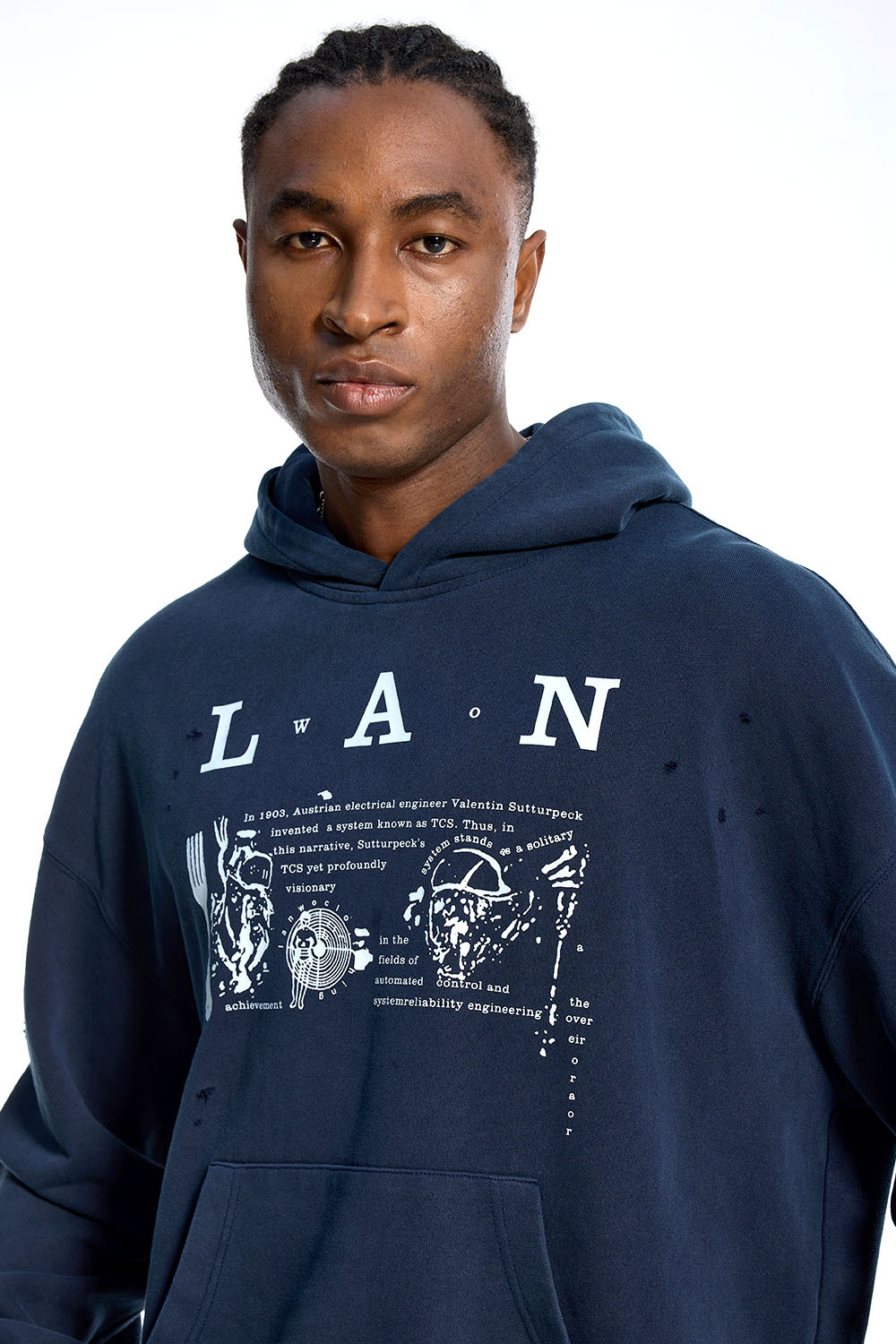 Custom Streetwear Distressed Hoodie Vintage Print & Kangaroo Pocket Casual Pullover
