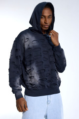 Custom Streetwear Destroyed Hoodie - Gradient Wash & Cut-Out Holes Casual Pullover