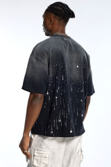 Custom Oversized Black T-Shirt - Chain & Star Graphic Detail High Street Tee