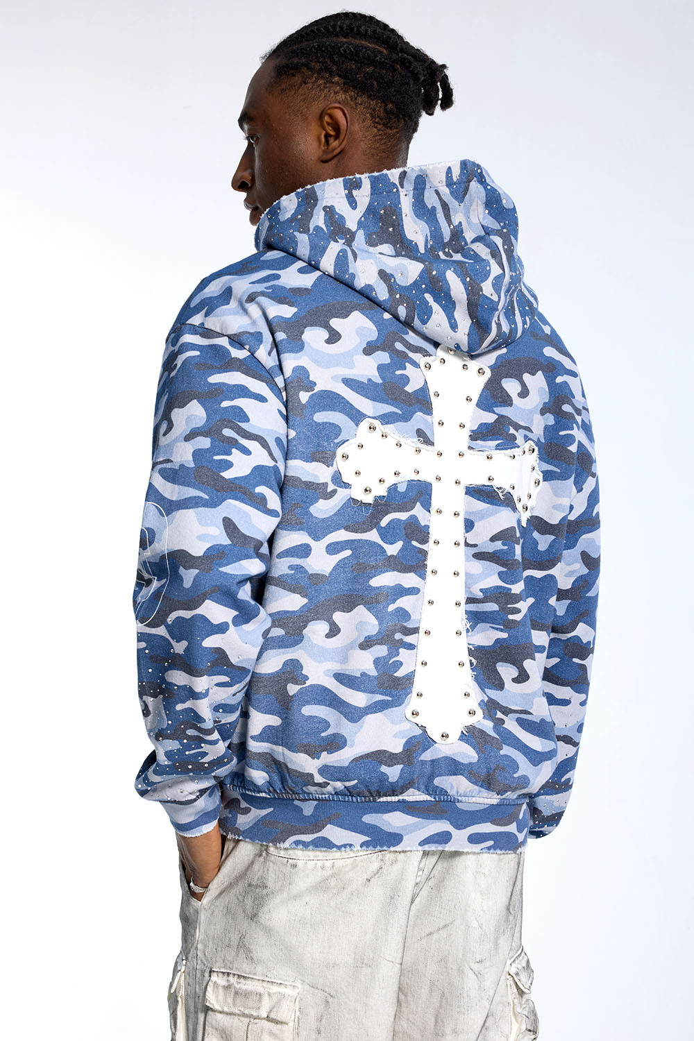 Custom Oversized Camo Hoodie - Rhinestone Detail & Letter Applique High Street Sweatshirt